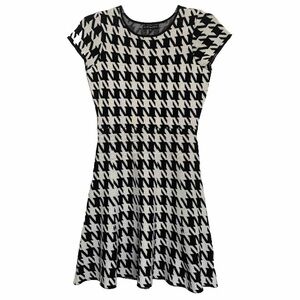 Houndstooth Dress My Michelle Girls Sz XL 14/16 Black White Short Sleeve Knit